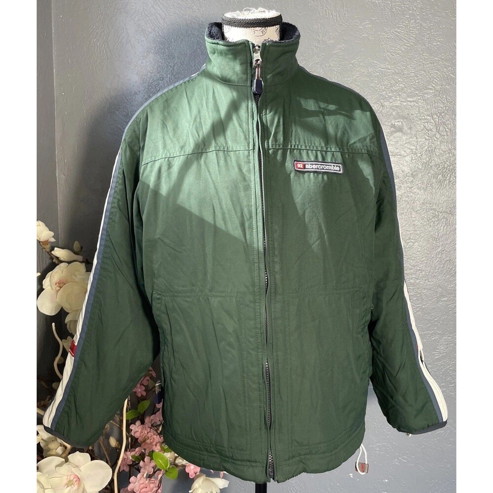 Vintage Abercrombie & Fitch Reversible Fleece Jacket Mens L Green Full Zip Y2K
